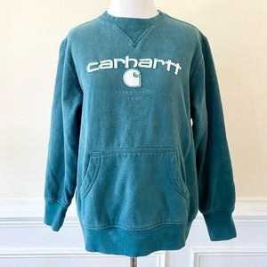 Rare Carhartt Pullover Sweatshirt Green Blue Turquoise 90s Vintage Medium